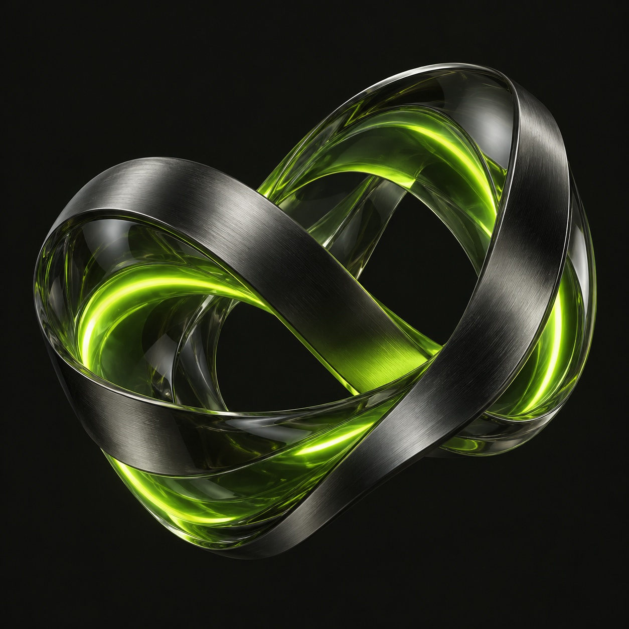 An illuminated lime and chrome loop connecting into one continuous system